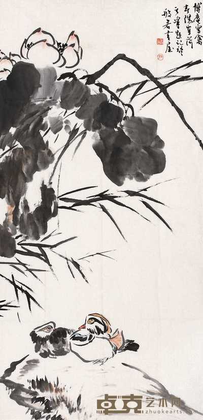 霍春阳 孙其峰 鸳鸯荷花图 镜心 136×68cm